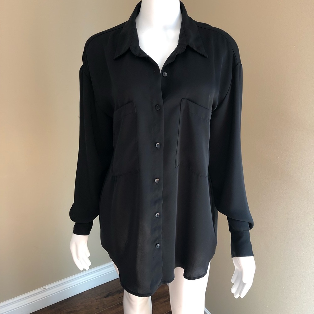 Forever 21 Black Button Up Long Sleeve Dress Shirt SZ S Professional Work Top